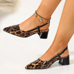 2026 high-heeled shoes with chunky heels, shallow leopard print, closed-toe, backless women's sandals for spring