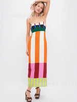 Elegant High Waist 2025 Party Long Dress Fashion Casual New Striped Colorful Women Sexy Spaghetti Strap Bohemian Mixi Dresses