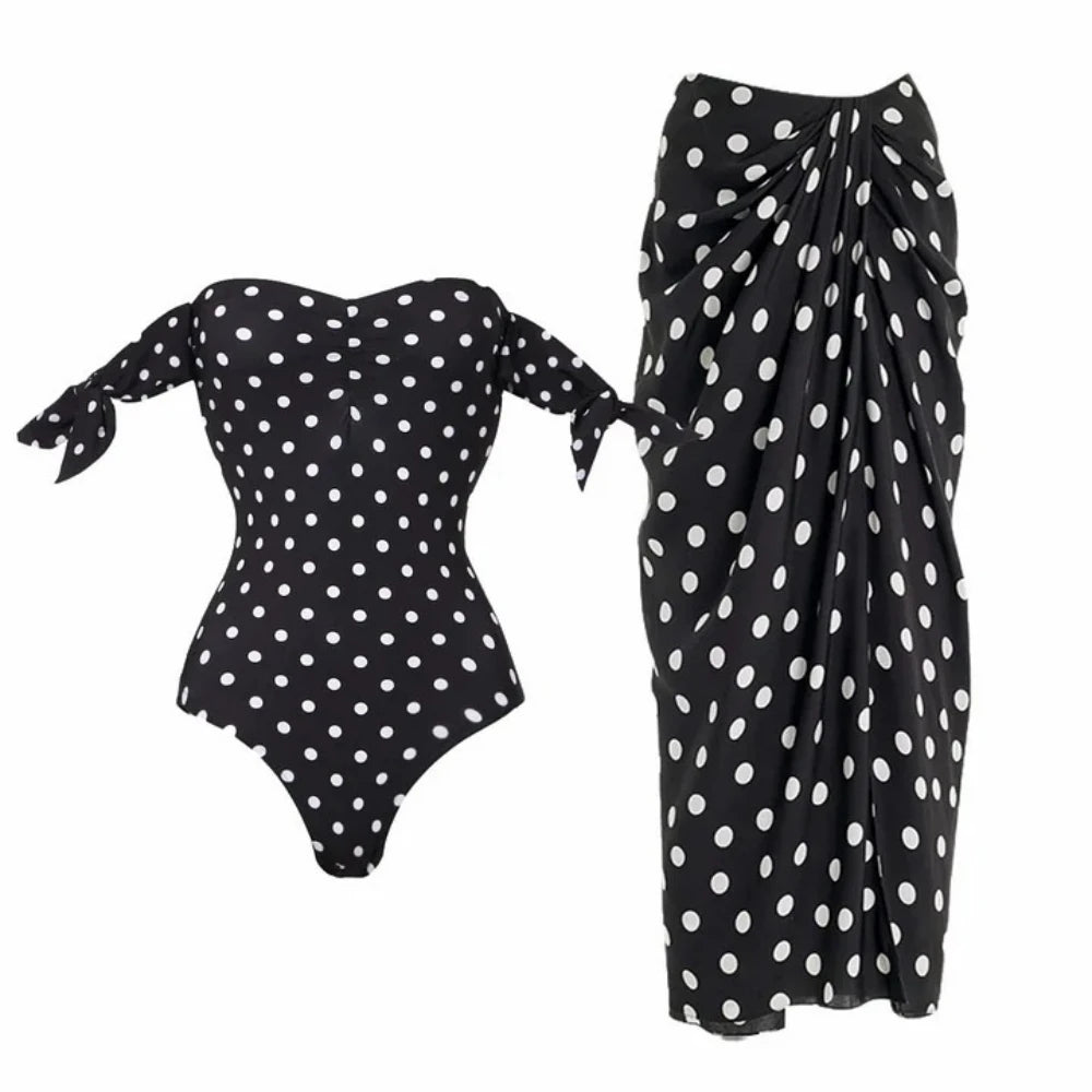 Women's Polka-Dot One Piece Swimsuit with Skirt 2025 Sexy Monkini Trendy Swimwear for Summer Beach Lovers Bathing Suit