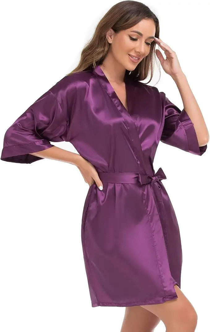 Pajamas women summer European and American ladies lace-up bathrobe sexy morning gown home dress can wear ice silk robe