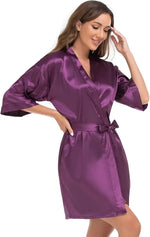 Pajamas women summer European and American ladies lace-up bathrobe sexy morning gown home dress can wear ice silk robe