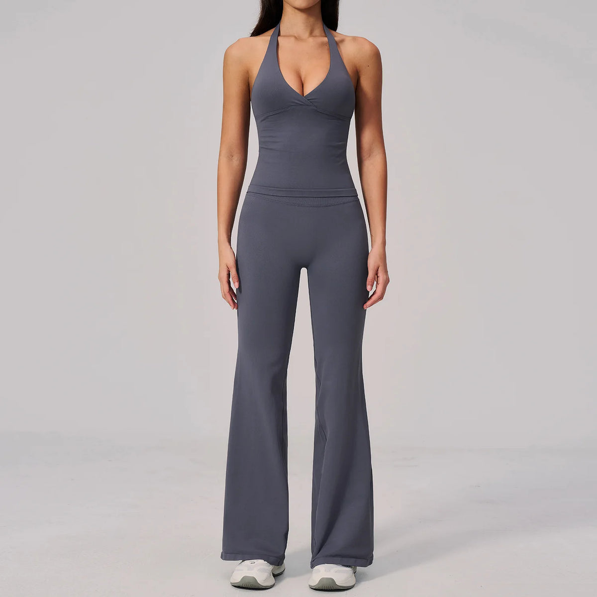 V-neck Yoga Sets Women Seamless Slimming Sports Tank Top High Waist Wide Leg Pants Fitness Suit Outwear Gym Running Tracksuit