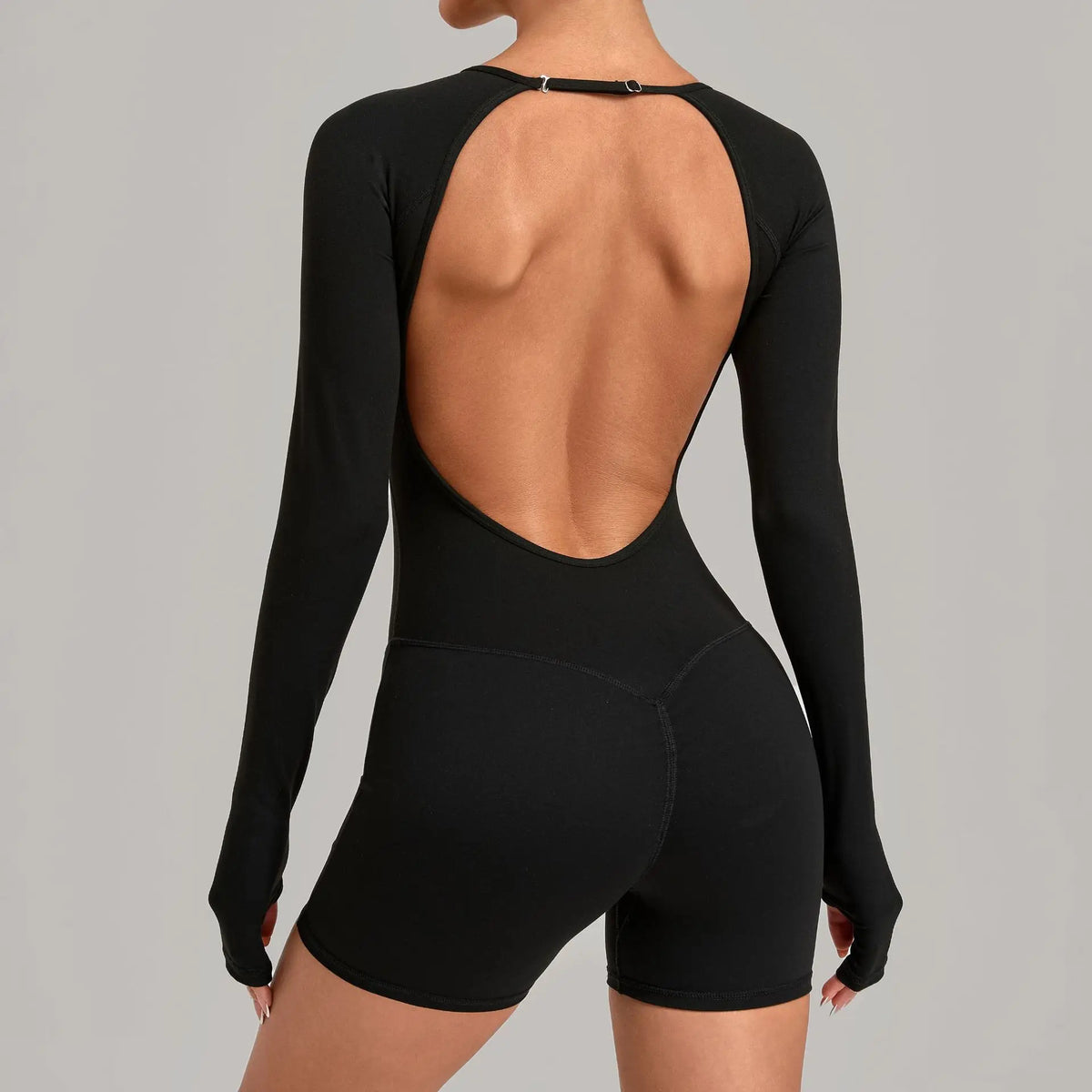 Women's Yoga Jumpsuits Sports Fitness Hip-lifting Long-sleeved Backless Running Training Workout Gym Shorts One-piece Bodysuits