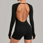 Women's Yoga Jumpsuits Sports Fitness Hip-lifting Long-sleeved Backless Running Training Workout Gym Shorts One-piece Bodysuits