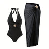 Vintage Black White Long Skirt Swimwear Sets Women Deep V Neck Starfish Hollow Out Bathing Suit Holiday One Piece Swimsuit 2026