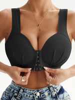 Women's Ruched Front Wireless Daily Bra Front Closure Fixed Padded Cups Seamless Back Smoothing Breathable Comfort Material