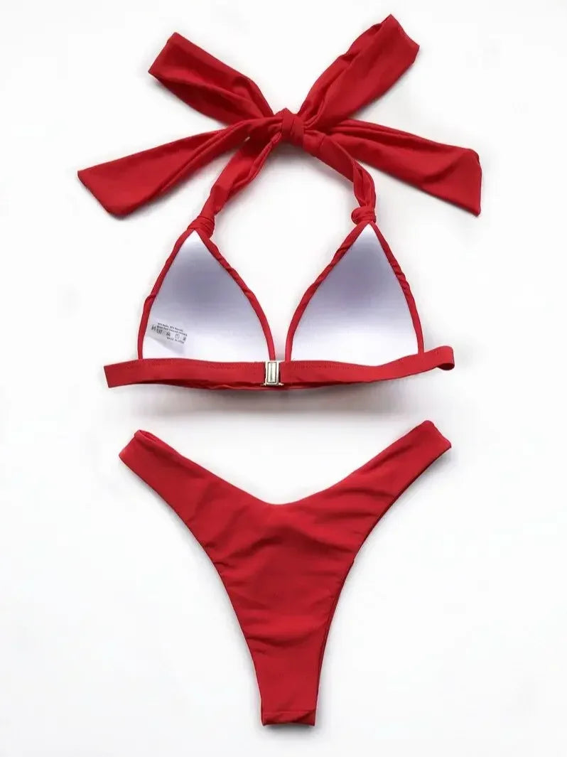 Sexy Halter Push Up Bra Cup Bikini 2025 Women Swimsuit Female Swimwear Two Pieces Bikini set Brazilian Bathing Suit Swim Beach