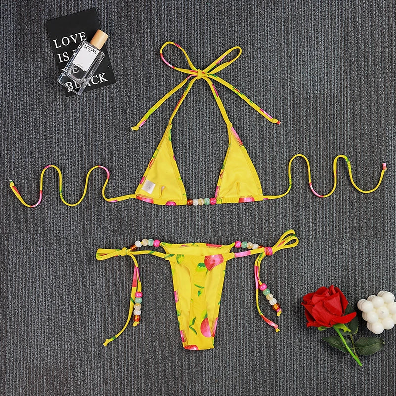 2026 Sexy Bikinis Micro Thongs Swimsuit Women Bathing Suit Rings Biquini Bandage Beachwear Print Swimwear Brazilian Bikini Sets