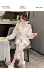 Spring and summer new Chinese style pajamas, ice silk long sleeves, large size home clothes set, retro buckle home clothes
