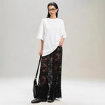 Sexy High Waist Black Lace Skirts for Women 2026 Summer See-through Long Maxi Skirt Female Hollow Out Slim Holiday Party Dress