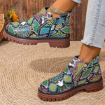 Fashion Snake Print Ankle Boots Women Spring Autumn Plus Size 36-43 Platform Boots for Woman Zipper Up Round Toe Botas Lady