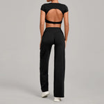 Women's Seamless Yoga Sets Sports Fitness Short-sleeved Loose Hip-lifting Pants Tracksuits Workout Gym Training Slim Fit Sets