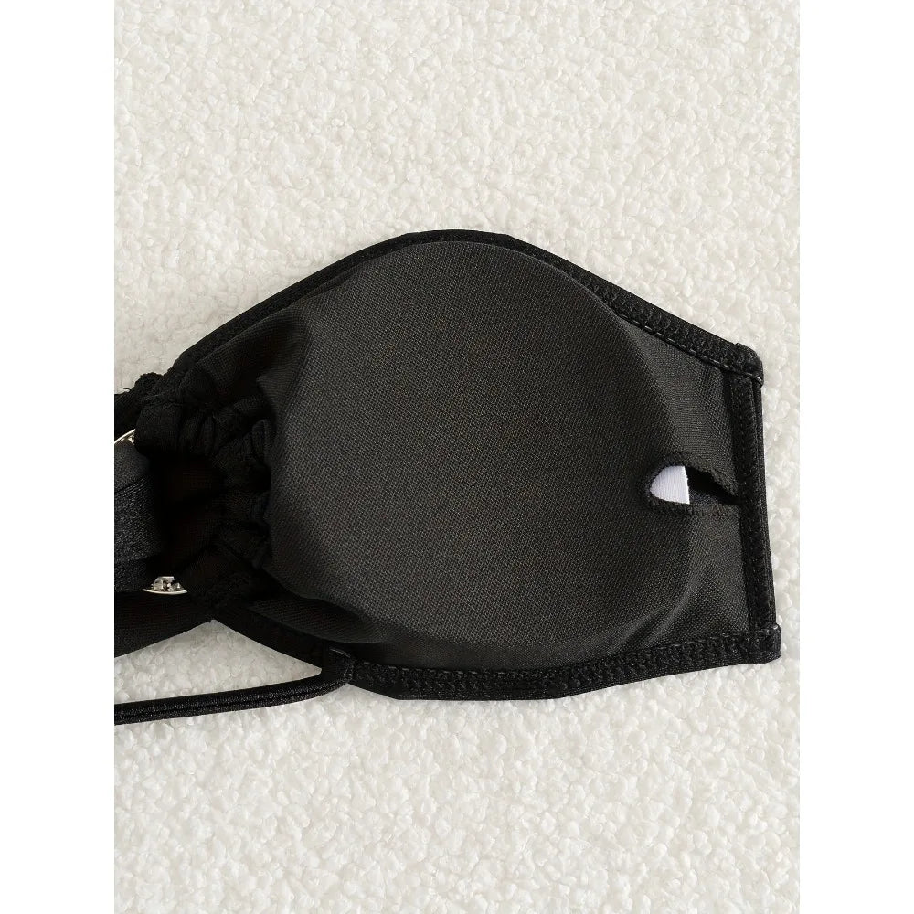 Sexy One Shoulder Black Bikini 2025 Woman Swimsuit Two Pieces Swimwear Female Thong Bikinis Set Bathing Suits Brazilian Biquini