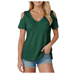 Women V Neck Cold Shoulder Short Sleeve T Shirt Soft Loose Fit Solid Color Basic Tees Spring Summer Casual Daily Streetwear 2026