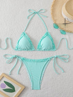 Halter Triangle String Bikinis 2026 Women Sexy Striped Swimsuit RuffleSwimwear Female Bathers Bathing Swimming Swim Suit