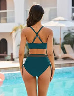 Sexy Fashionable Mesh Splice Drawstring Ladies Bikini Set Swimsuit New High Waist Trending Swimsuit Beach Bathing Suit
