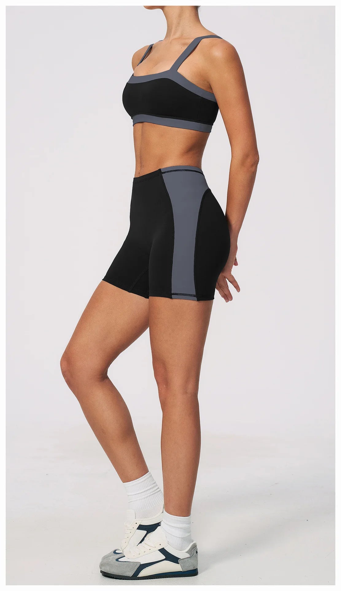 Summer Color Blocking Yoga Suit Women Shockproof Slim Sports Bra High Waist Hip Lift Shorts Gym Running Fitness Sets Tracksuit