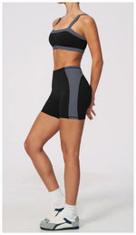 Summer Color Blocking Yoga Suit Women Shockproof Slim Sports Bra High Waist Hip Lift Shorts Gym Running Fitness Sets Tracksuit