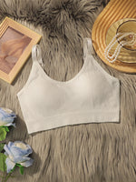 Women Ribbed U-Neck Cami Bra Adjustable Strap Padded Sports Bra Seamless Wireless Yoga Tank Top Comfort Daily Layering Lingerie