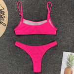 Sexy Neon Yellow Ribbed Brazilian Bikini Women Swimwear Female Swimsuit Two-pieces Bikini Set High Cut Bather Bathing Suit Swim