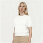 Women Spring Summer Soft Furry Sweater Solid Color Short Sleeve Round Neck Slim Fit Crop Tops