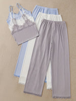 Women Ribbed Pajama Set Lace Trim Cami Top and Pants Sleepwear Soft Breathable Button Front Loungewear