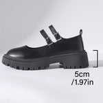 Women Double Strap Mary Janes Faux Leather Lug‑Sole Round‑Toe Vintage Preppy JK Platform Buckle Casual Daily Shoes