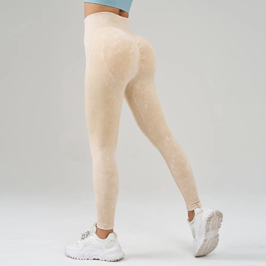 Retro Stone Wash Sportswear Woman Gym Yoga Pants Distressed Seamless High WaistWomen Sports Leggings Tummy Control Squat-Proof