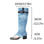 2025 Brand Plus Size 48 Trendy Denim Blue Gladiator Sandals Women Chic Black Chunky HeelsFashion Comfy Walk Summer Boot Shoes