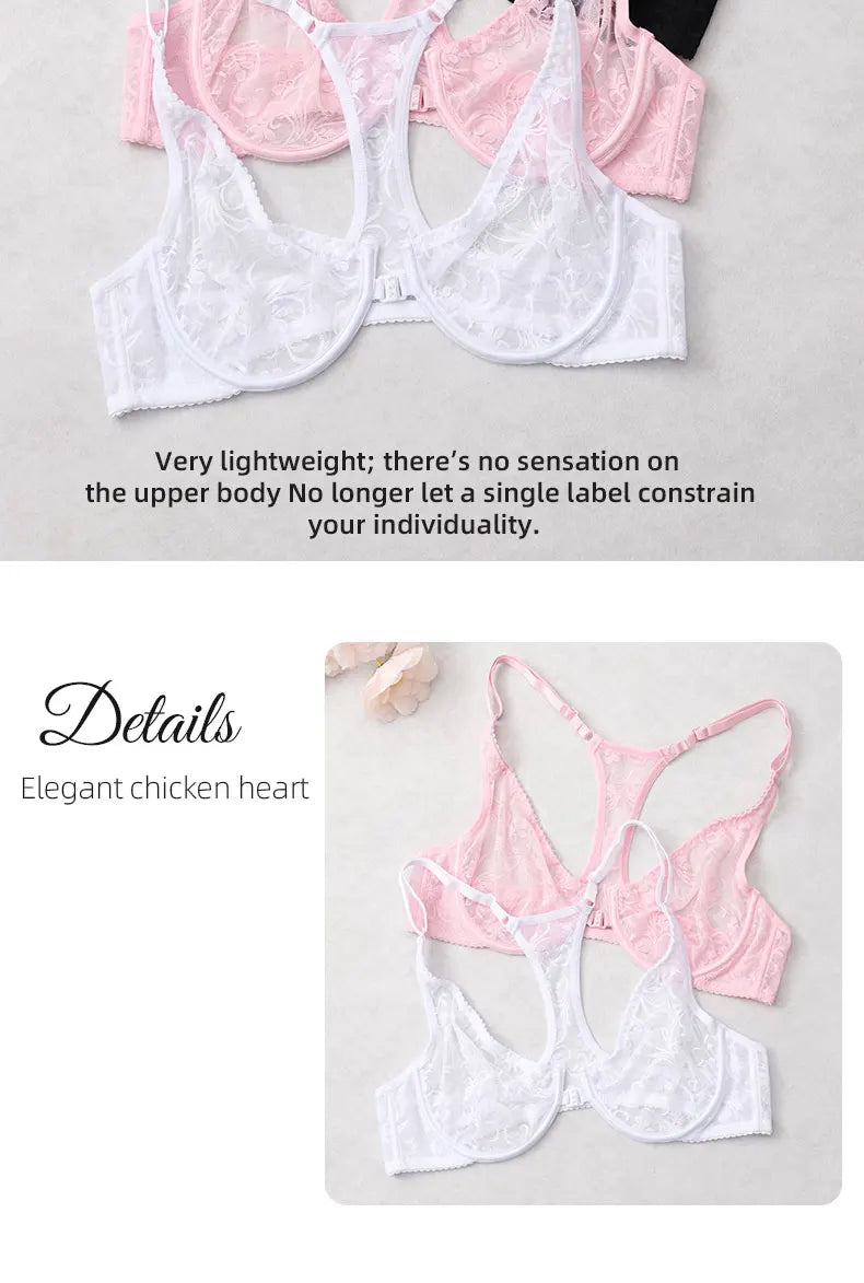 3-Piece Plus Size Lingerie With Lace Front Buttons For Women BrassiereAdjustable Underwear Comfort And Breathability Bra
