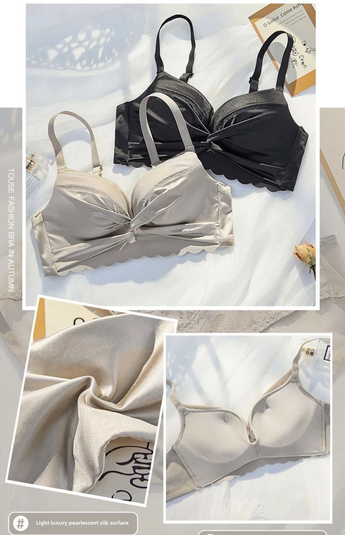 MOYISU Lingerie Women's Small Chest Gathering Summer No Underwire Retraction Breast Anti-sag Flat Bra Cover Underwear Set