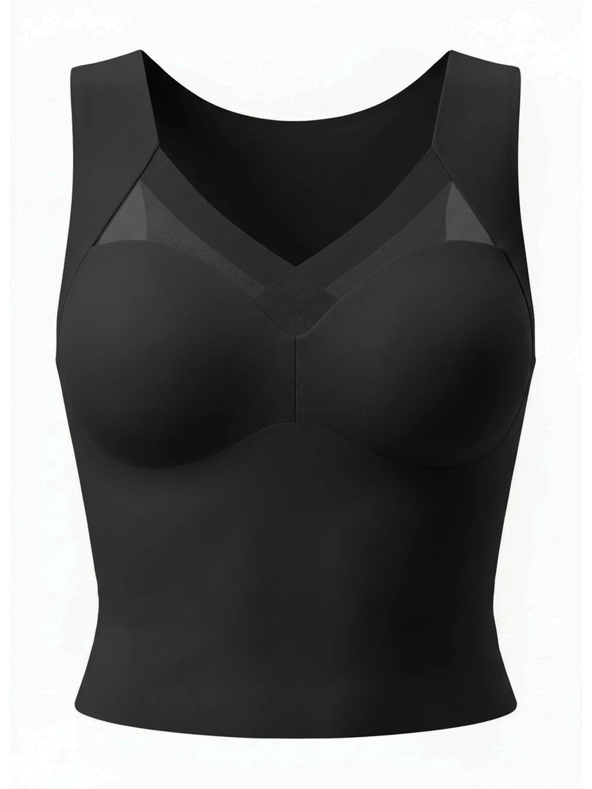 Yoga Sports Bra Elegant Wireless Fixed Cup Tank Bra Front Crisscross Mesh Seamless Back for Daily Party Dating Outfits