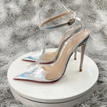 Clear PVC Patchwork SandalsNewest Transparent Straps Stiletto Heel Sandals Sexy Laser silver High Heels Wedding Shoes12cm