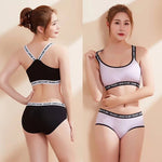 Soft Stripe Cotton Women's Underwear Set Sexy Beauty Back Tops Letter Print Shoulder strap Bralette With Panties 2-pieces Suit
