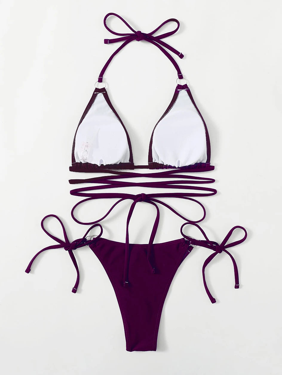 Sexy Micro Bikini 2025 Criss Cross Swimwear Bandage Woman Swimsuit Female Thong Bikinis Set 2 Piece Women Bathing Suit Beachwear