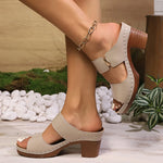 Fashion Green High Heels Sandals Women Summer 2025 Pu Leather Square Heel Sandals Slides Woman Slip-On Platform Sandalias Mujer