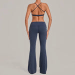 Women's Yoga Sets Sports Fitness Sling Cross Beauty Back Bra Training High Waist Hips-Lifting Flare-Pants Suits Gym Workout Sets