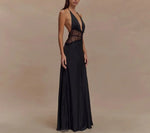 Summer Backless Sexy Long Dresses Women's Gown Patchwork Lace Halter V Neck Sleeveless High Waist Elegant Vestidos Para Mujer
