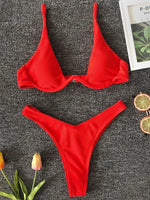 High Cut V-bar Underwired Bikini Women Swimsuit Female Micro Thong Swimwear Two-pieces Bikini Set Push Up Bathing Suit Swim Lady