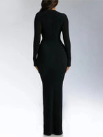 Trendy Solid Color Slim Long Dresses Women Sexy Deep V-neck Hollow Out Leace-up Package Hip Bodycon Party Dress Female Vestidos