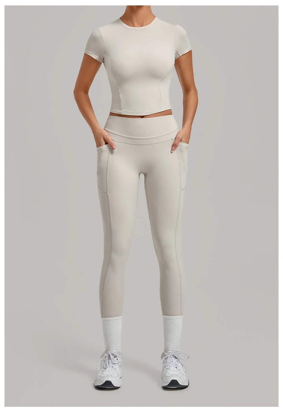 Women's Seamless Yoga Sets Sports Fitness Hip-lifting High Waist Pants Slim Fit Short-sleeve Suits Workout Running Training Sets