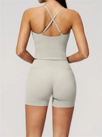 New Yoga Sets Women V Neck Back Criss Cross Sports Tank Top High Waist Butt Lift Shorts Fitness Suit Gym Running Workout Clothes