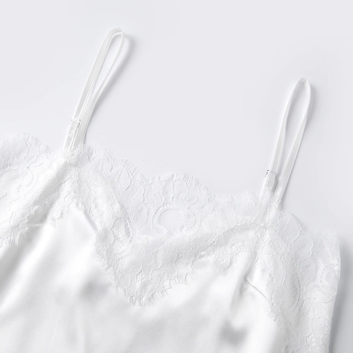 Women Summer Sleepwear White Satin Pajama Sets Lace Spaghetti Straps Cami with Pants Two Piece Sets