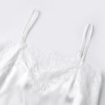 Women Summer Sleepwear White Satin Pajama Sets Lace Spaghetti Straps Cami with Pants Two Piece Sets