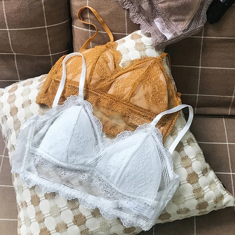 Deep U Backless Bralette Triangular Soft Seamless Underwear for Women Sexy Lace Bra Ladies Low Back Transparent Bras Tank Tops