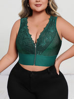 New Arrival Plus Size Dark Green Sexy Embroidered Lingerie, Plunge Push-up Bra with Front Zip