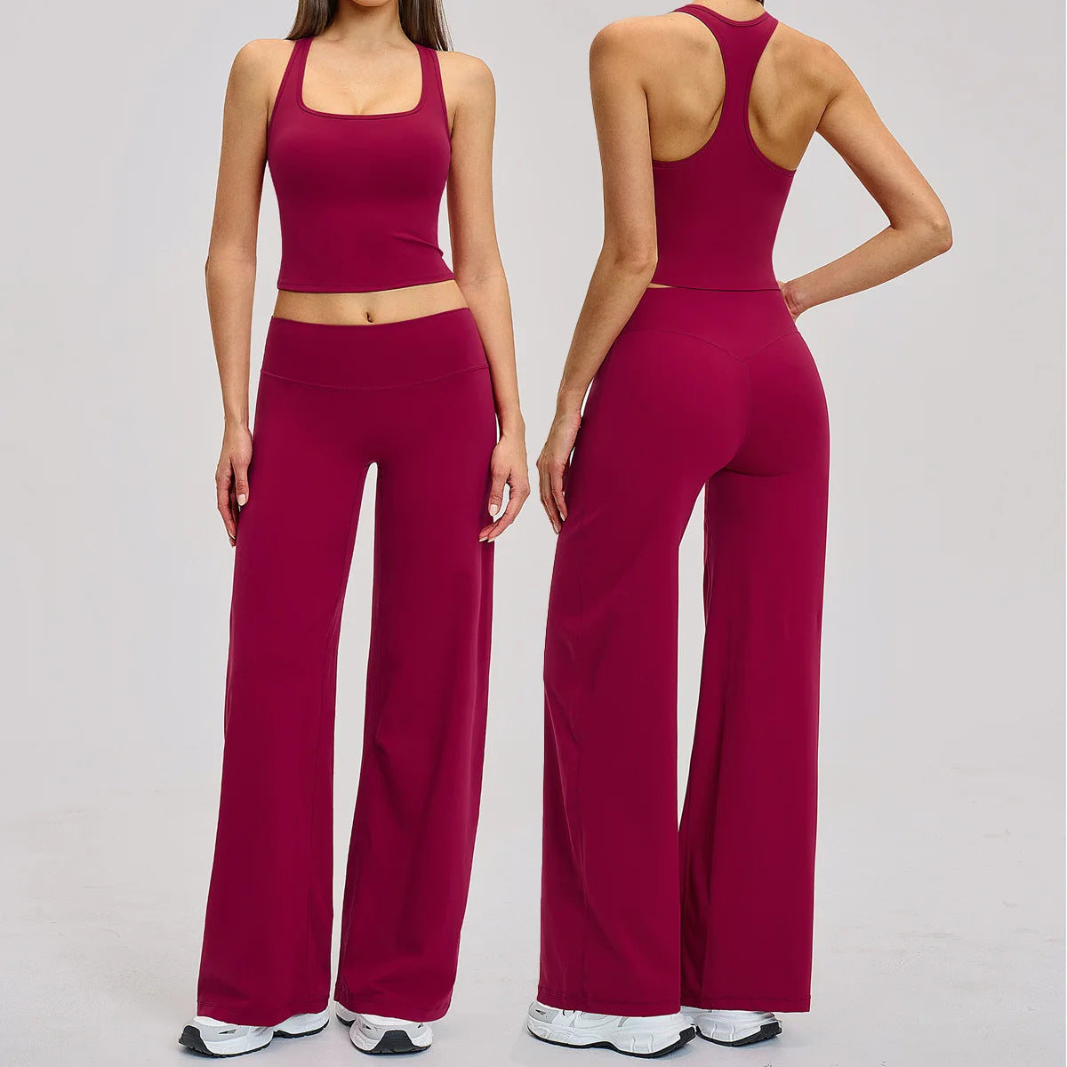2 Piece Yoga Clothes Women Tracksuit Athletic Wear Pilates Fitness Suit Gym Workout Sets Push Up Sports Vest Wide Leg Pant Suit