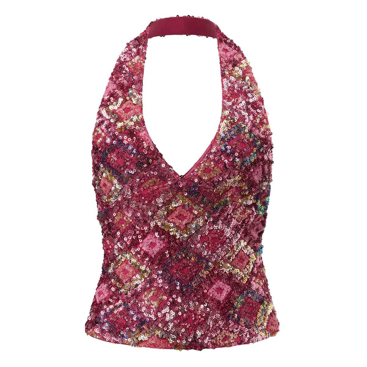 Summer Women Sequin Vest Open Back Sleeveless Halter Slim Fit Tank Tops Sexy Fashion Street Retro Corset Shirts