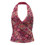 Summer Women Sequin Vest Open Back Sleeveless Halter Slim Fit Tank Tops Sexy Fashion Street Retro Corset Shirts