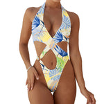 2025 Sexy High Cut Out Halter Female Swimwear One Piece Swimsuit Women Cross Bandage Monokini Bather Bathing Suit Swim Beachwear